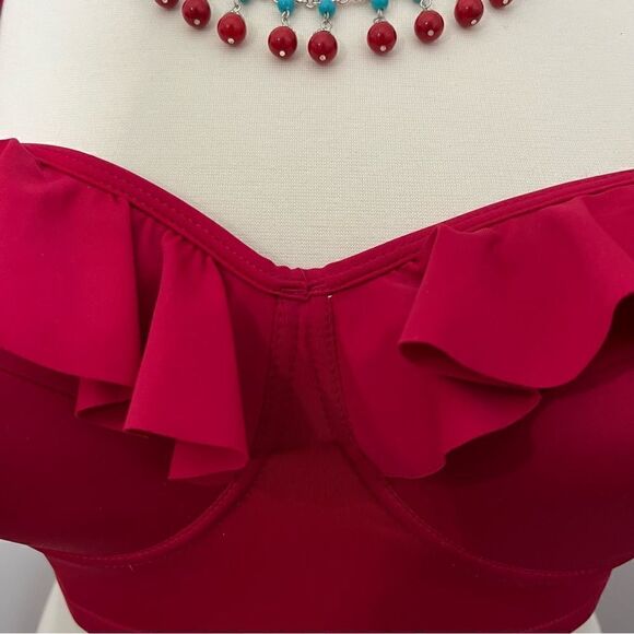 NWT Hilor Red Plus‎ Size Ruffle Bathing Suit Top  - 20 - Picture 7 of 12